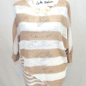 360 Sweater Beige and White Thin Knit Multi Striped Sweater Size Medium